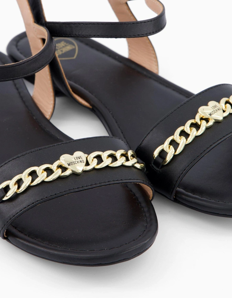 Leather Flat Sandal - Black