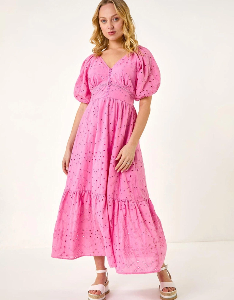 Dusk Broderie Anglaise Tiered Maxi Dress - Pink