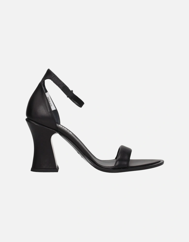 High Heel Leather Sandals with Buckle Closure Women - Black
