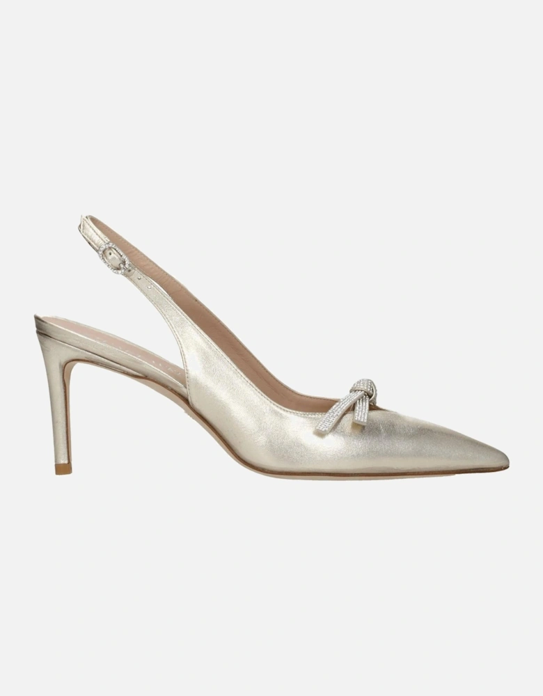 High Heel Leather Sandals with Buckle Closure Women - Gold