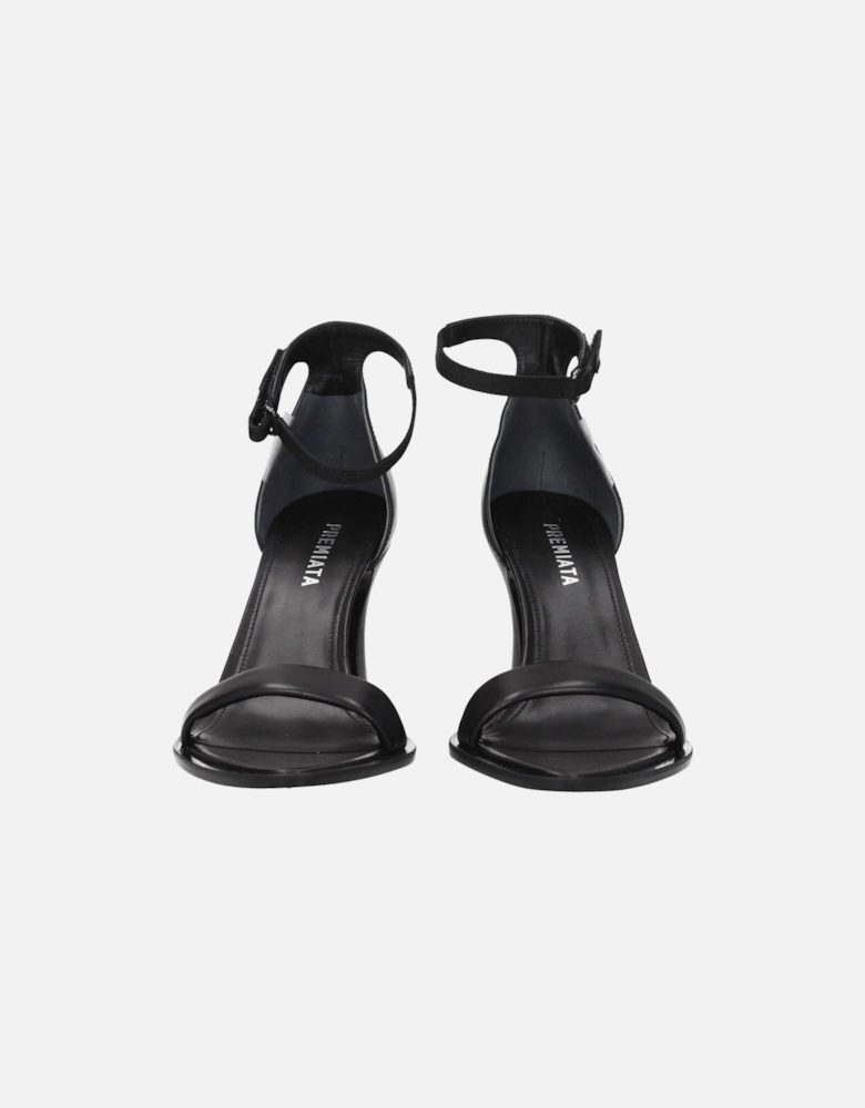 High Heel Leather Sandals with Buckle Closure Women - Black