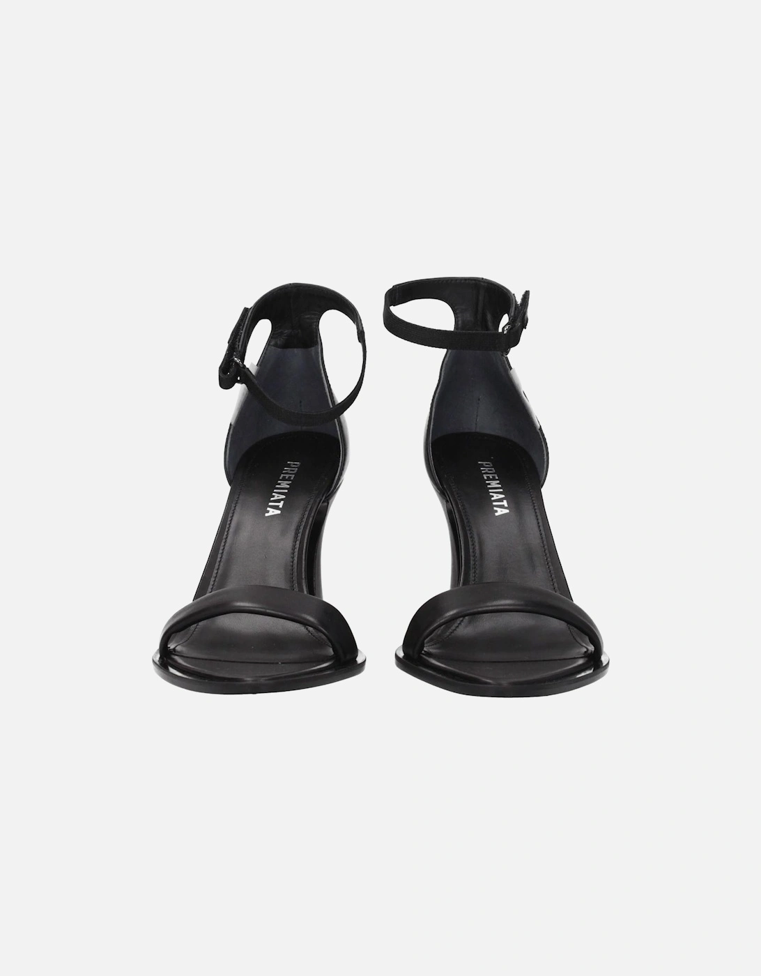 High Heel Leather Sandals with Buckle Closure Women - Black