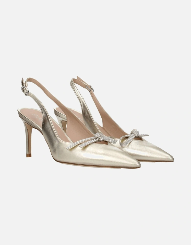 High Heel Leather Sandals with Buckle Closure Women - Gold