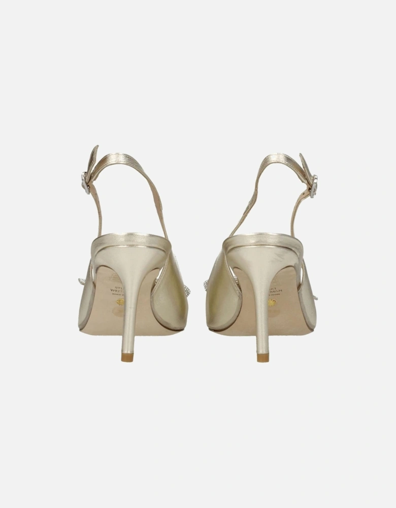 High Heel Leather Sandals with Buckle Closure Women - Gold