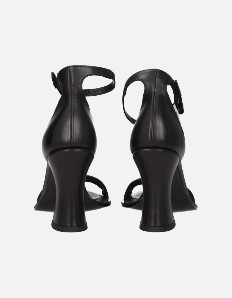 High Heel Leather Sandals with Buckle Closure Women - Black