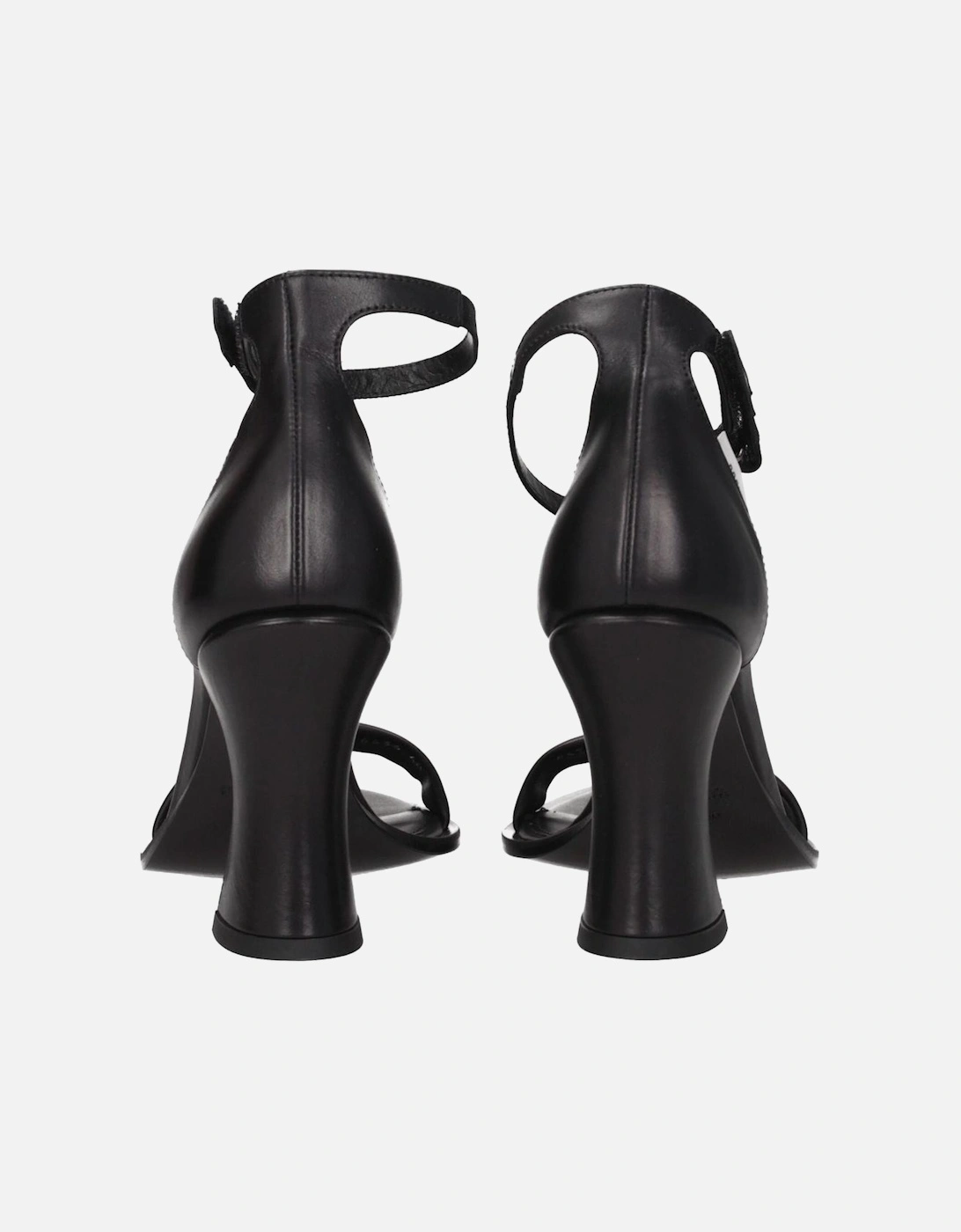 High Heel Leather Sandals with Buckle Closure Women - Black