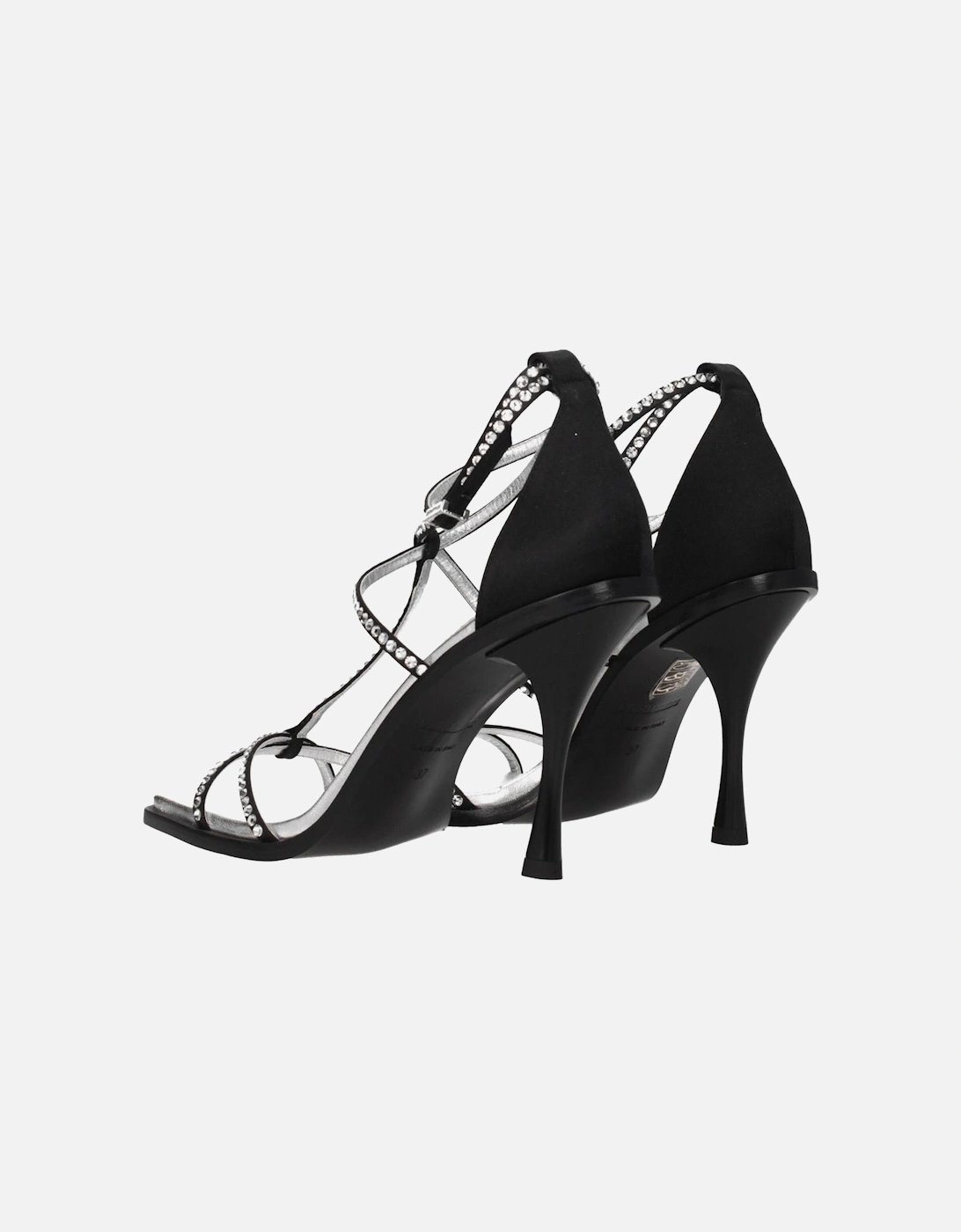 Rhinestone Satin High Heel Sandals with Buckle Closure Women - Black