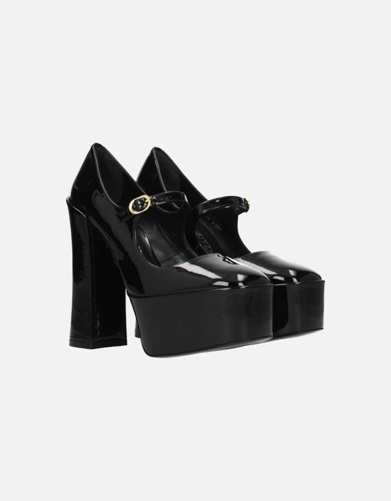 High Heel Patent Leather Sandals with Buckle Closure Women - Black