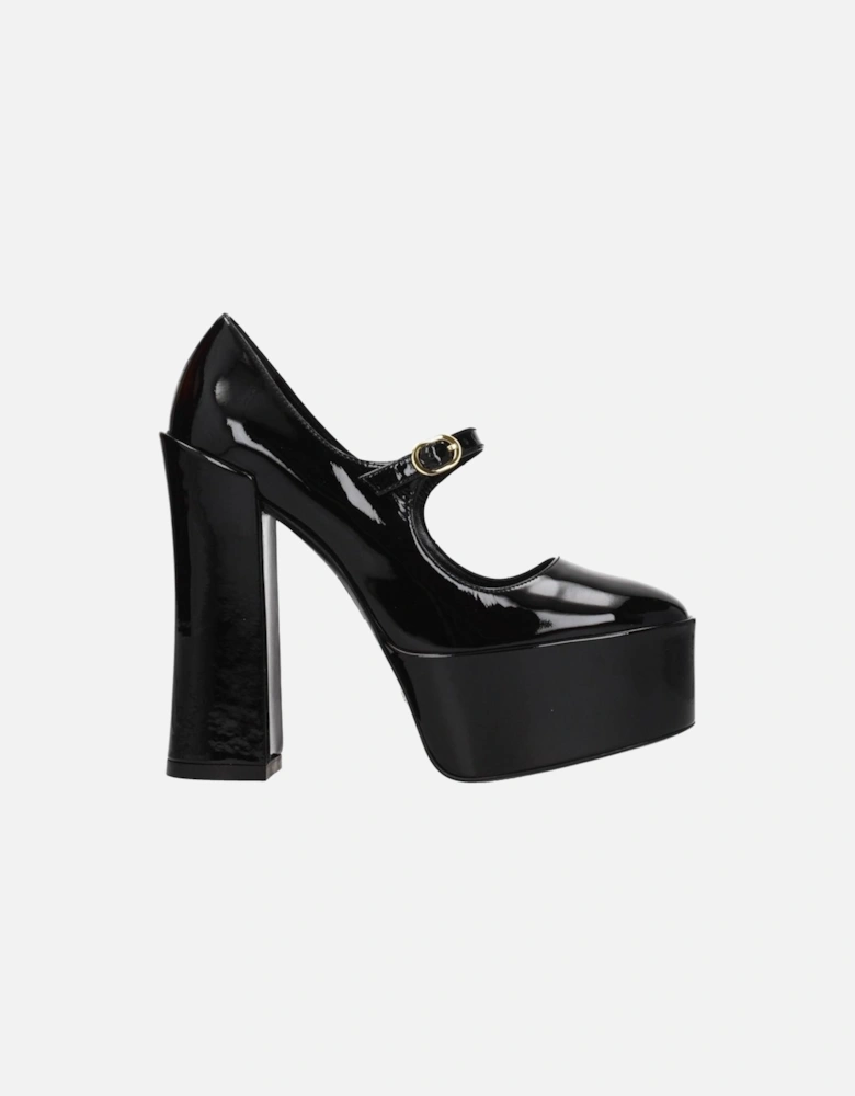 High Heel Patent Leather Sandals with Buckle Closure Women - Black