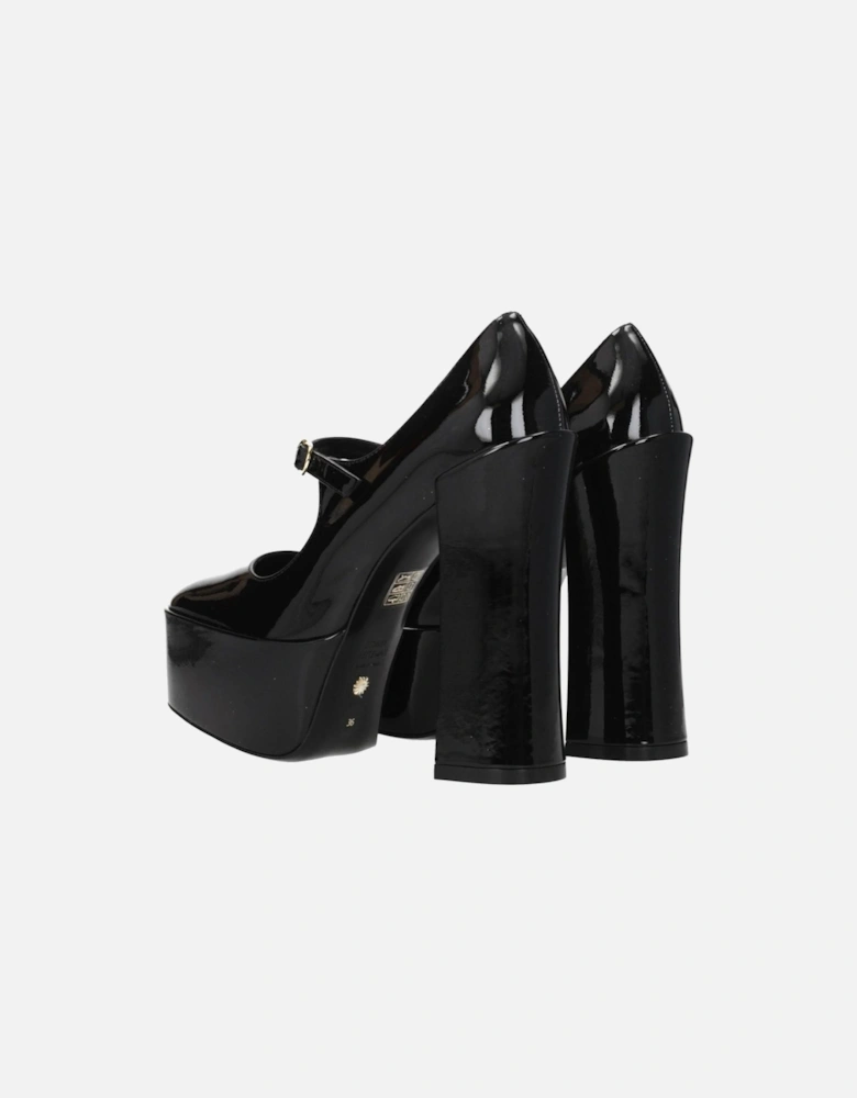 High Heel Patent Leather Sandals with Buckle Closure Women - Black