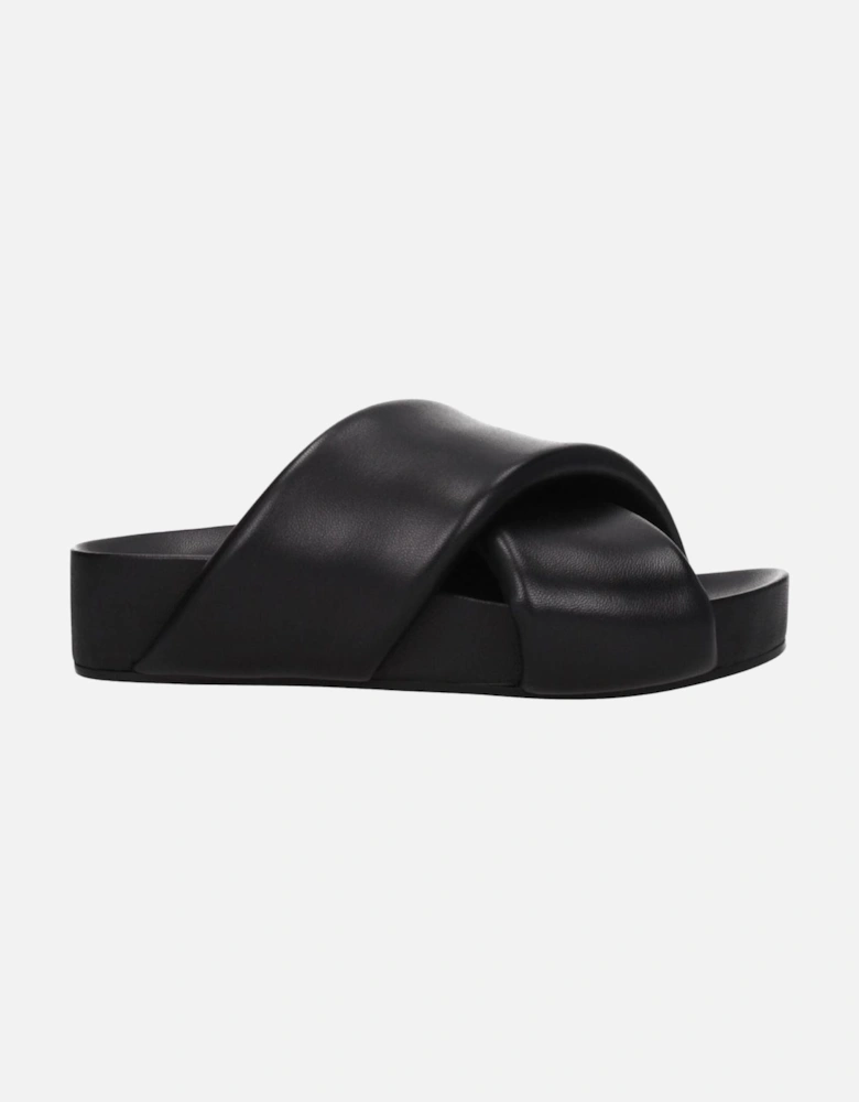 Vintage Effect Leather Mid Heel Slippers Women - Black Sandals