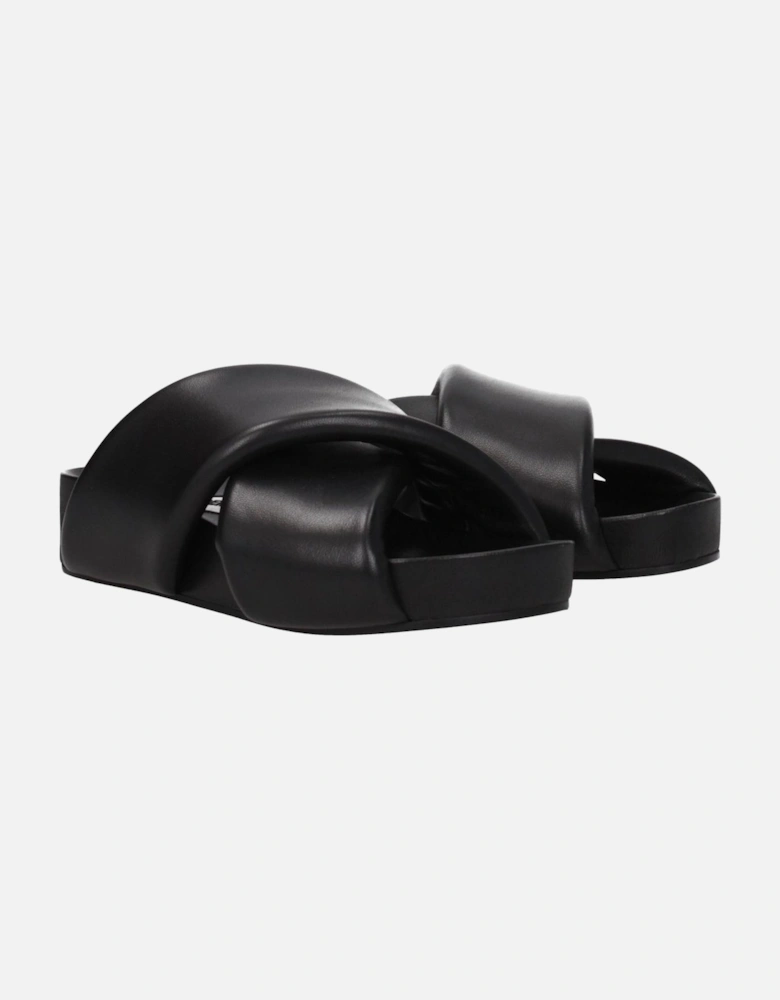 Vintage Effect Leather Mid Heel Slippers Women - Black Sandals