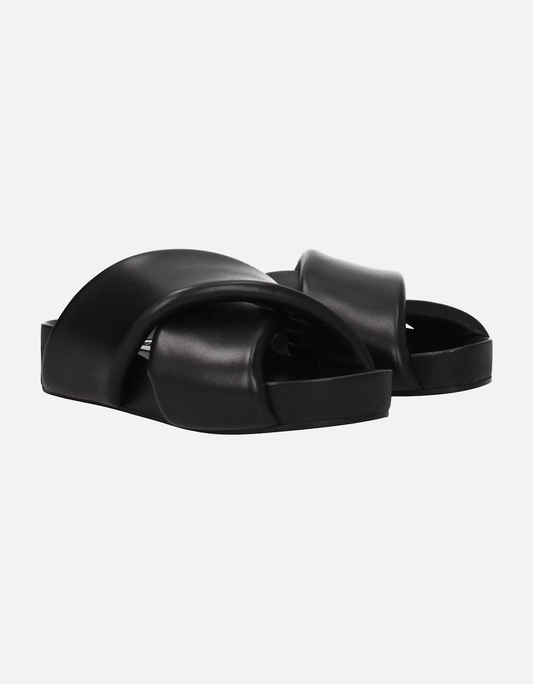 Vintage Effect Leather Mid Heel Slippers Women - Black Sandals