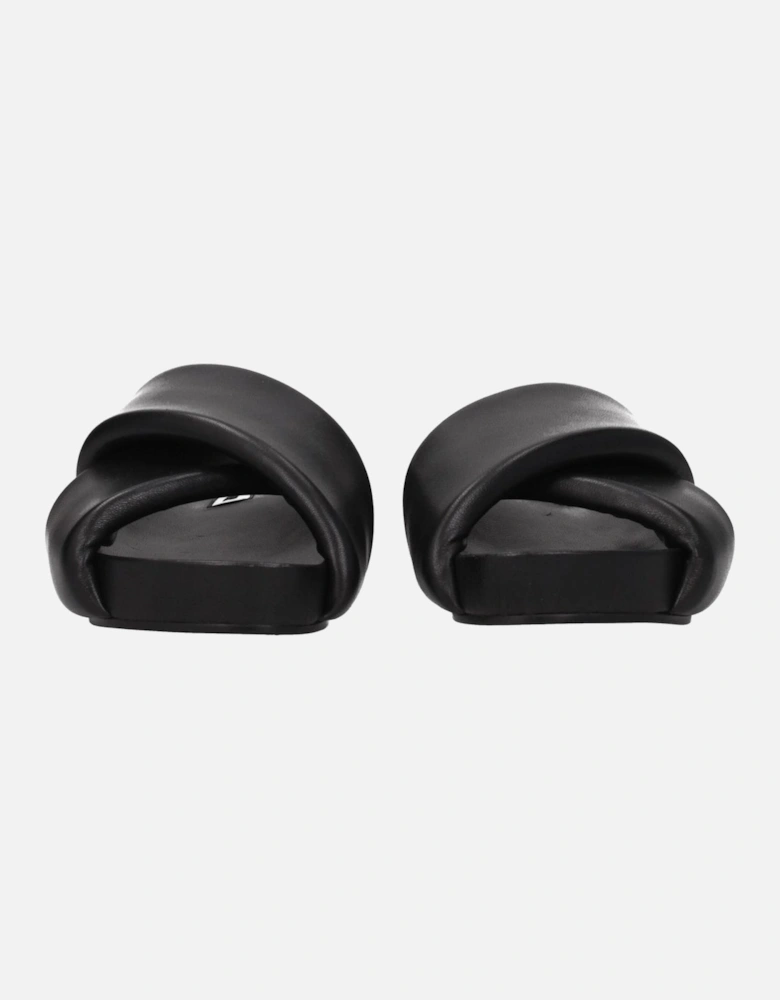 Vintage Effect Leather Mid Heel Slippers Women - Black Sandals