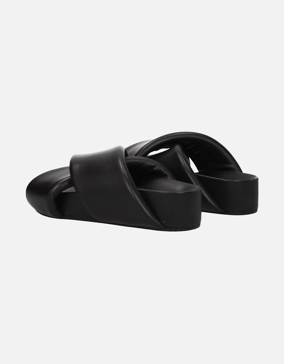 Vintage Effect Leather Mid Heel Slippers Women - Black Sandals
