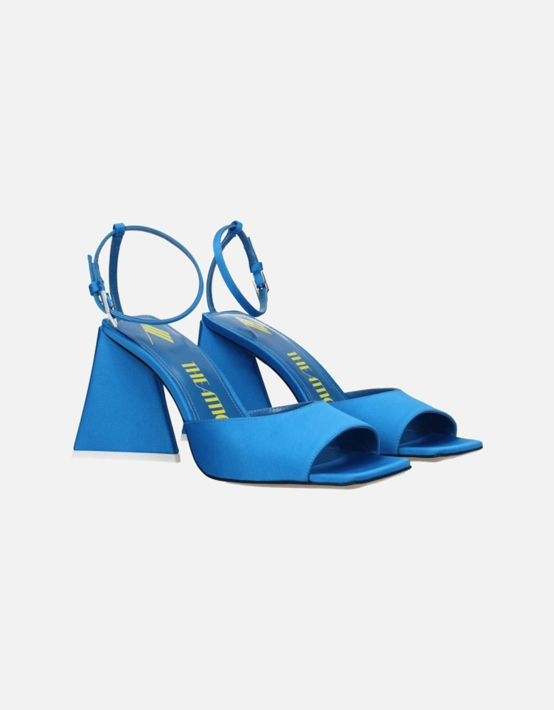 Mid-Heel Satin Open Toe Sandals with Buckle Closure Women - Blue