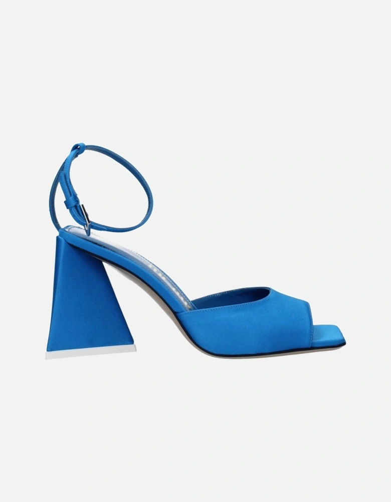 Mid-Heel Satin Open Toe Sandals with Buckle Closure Women - Blue