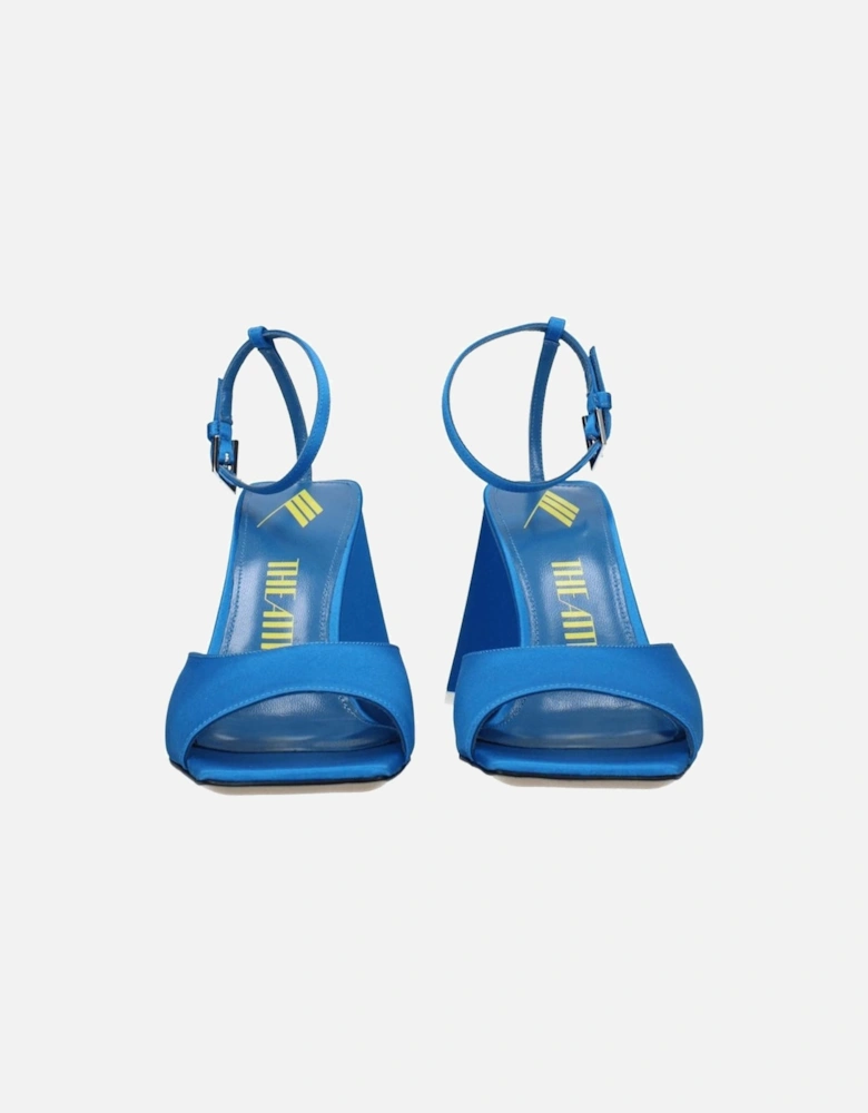 Mid-Heel Satin Open Toe Sandals with Buckle Closure Women - Blue