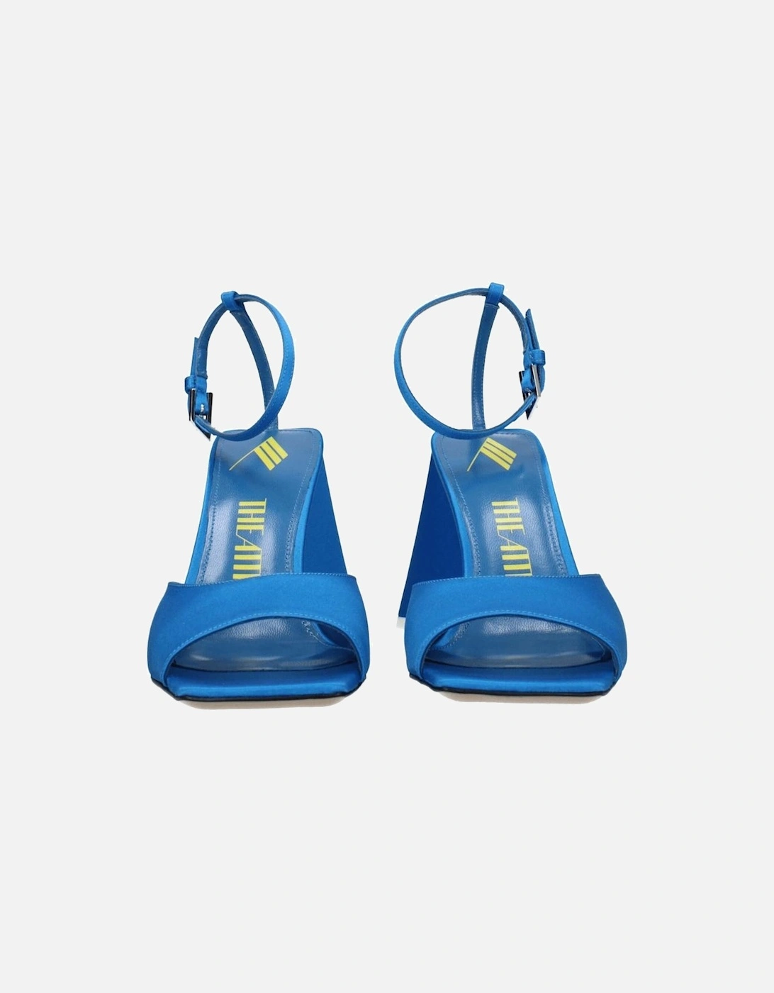 Mid-Heel Satin Open Toe Sandals with Buckle Closure Women - Blue