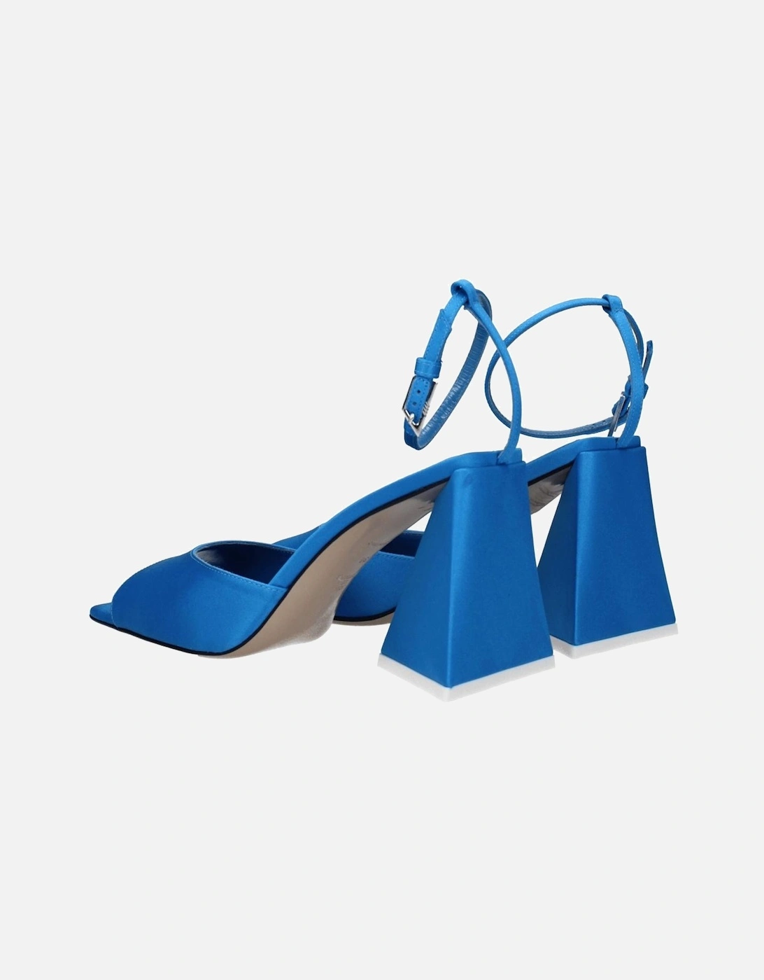 Mid-Heel Satin Open Toe Sandals with Buckle Closure Women - Blue