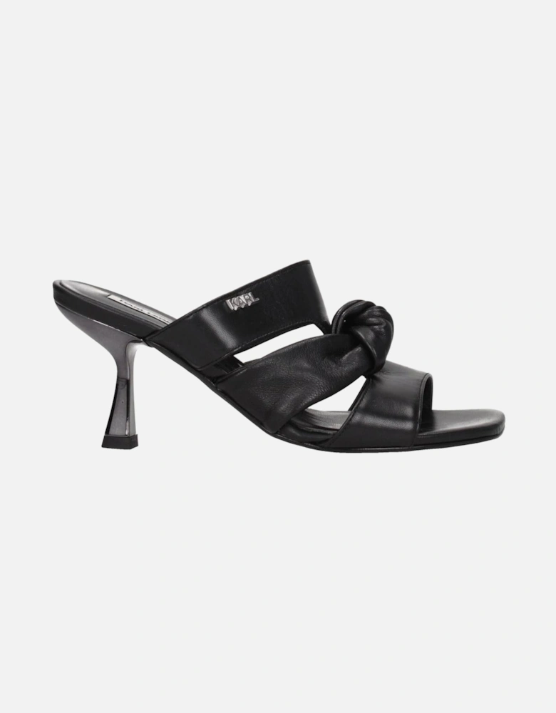 Vintage Effect Leather Sandals with Front Logo Women - Black