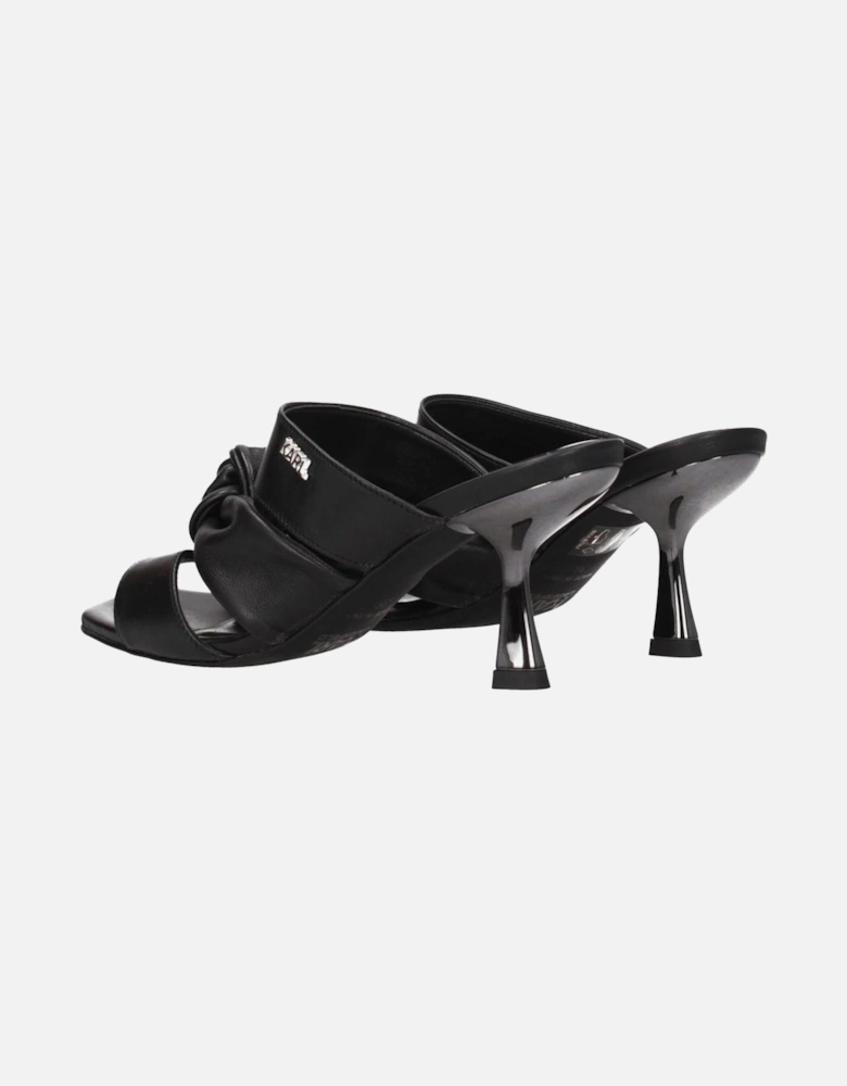 Vintage Effect Leather Sandals with Front Logo Women - Black