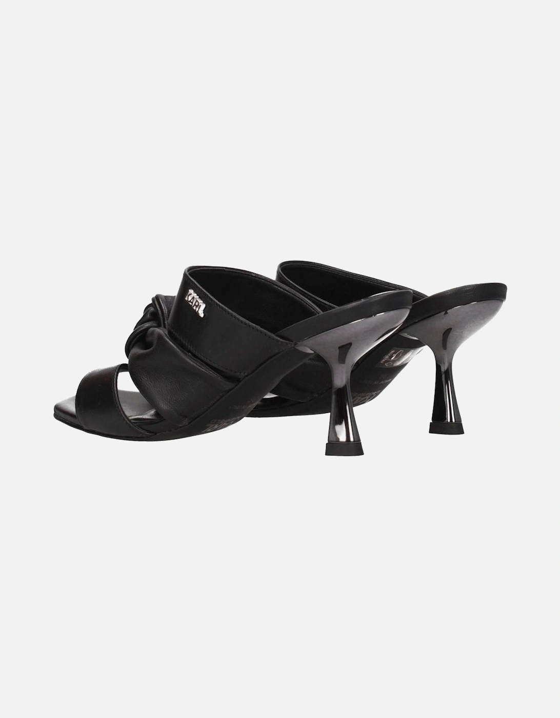 Vintage Effect Leather Sandals with Front Logo Women - Black