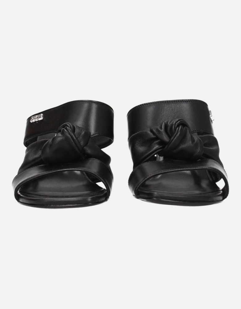 Vintage Effect Leather Sandals with Front Logo Women - Black