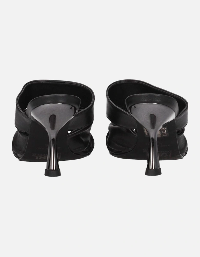 Vintage Effect Leather Sandals with Front Logo Women - Black