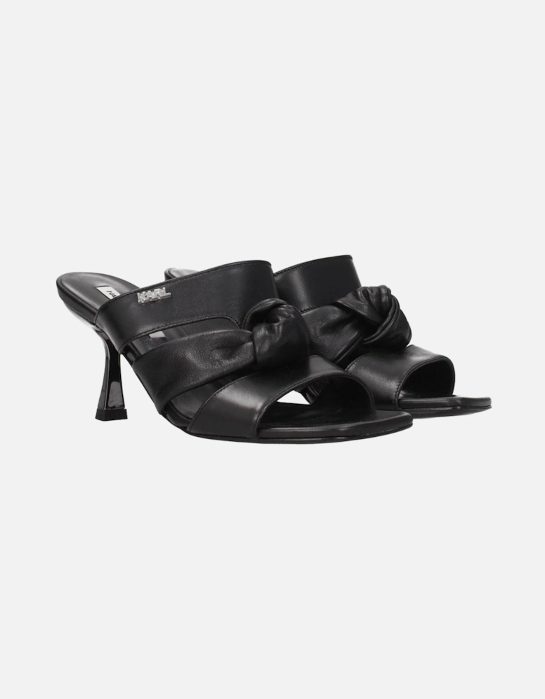Vintage Effect Leather Sandals with Front Logo Women - Black
