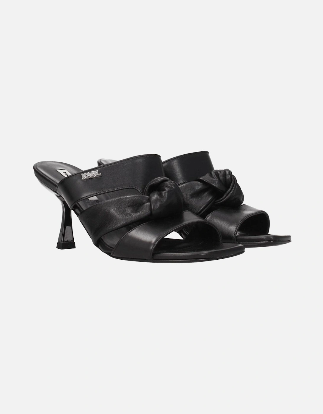 Vintage Effect Leather Sandals with Front Logo Women - Black