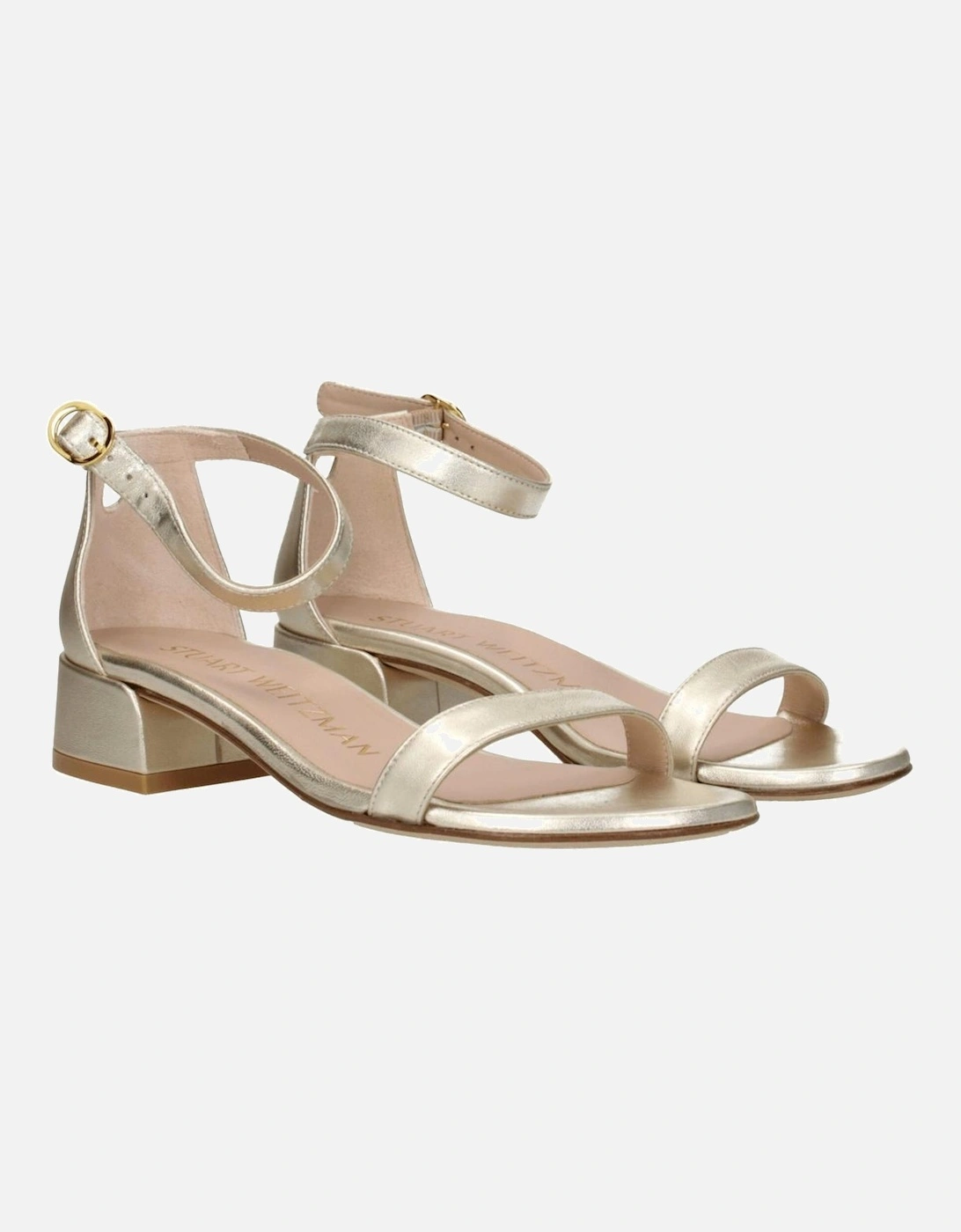 Leather Mid Heel Open Toe Sandals Women - Gold
