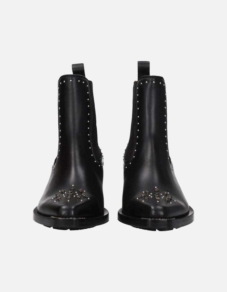 Studded Leather Ankle Boots with Stones Women - Black