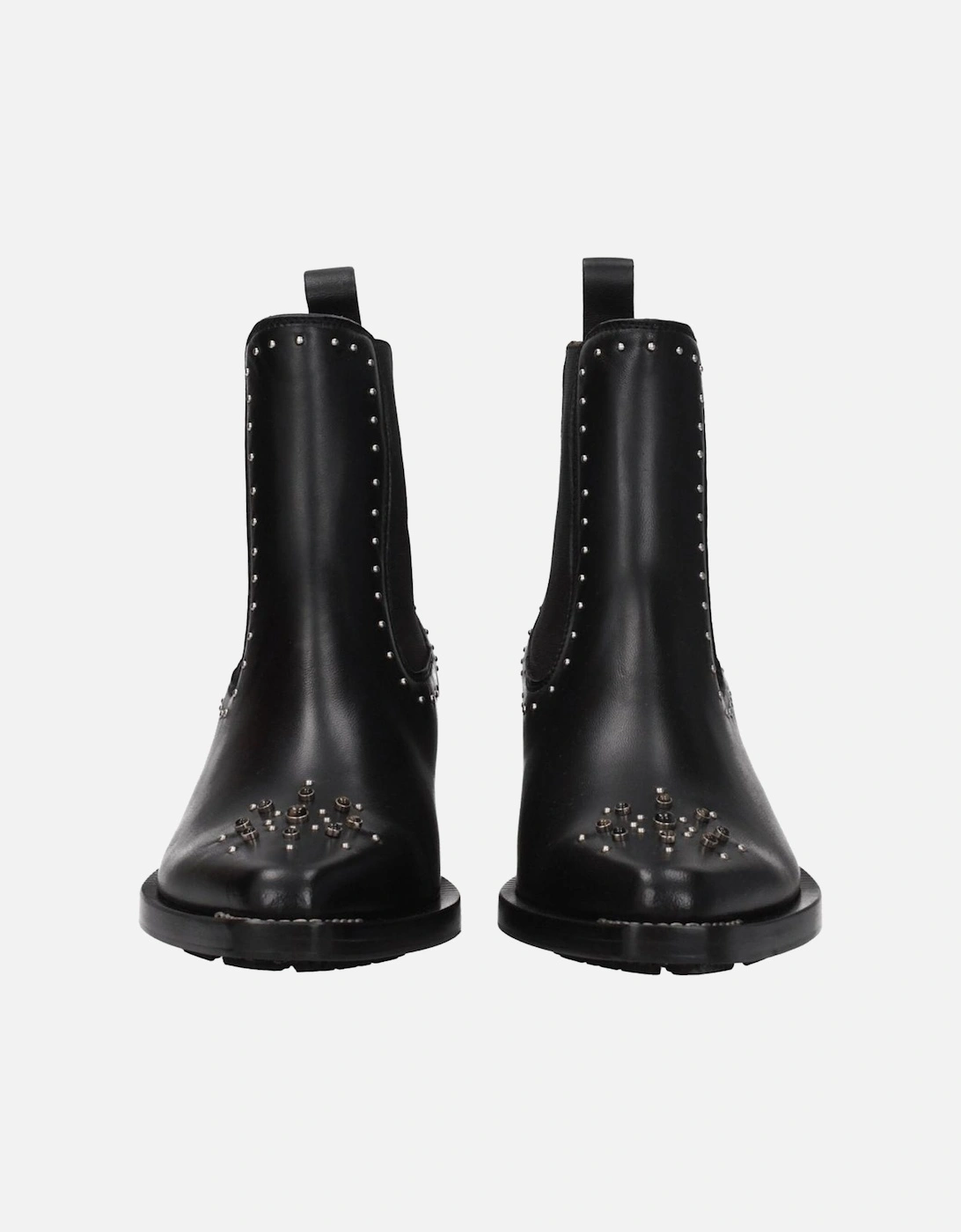 Studded Leather Ankle Boots with Stones Women - Black