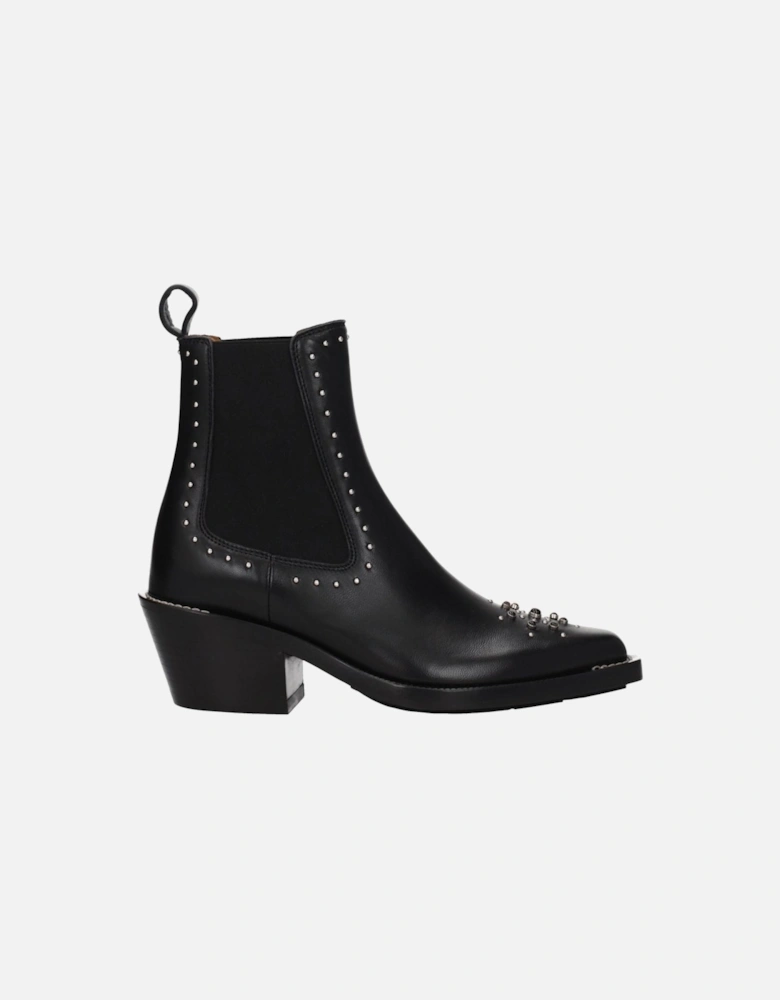 Studded Leather Ankle Boots with Stones Women - Black