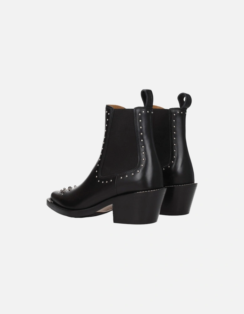 Studded Leather Ankle Boots with Stones Women - Black