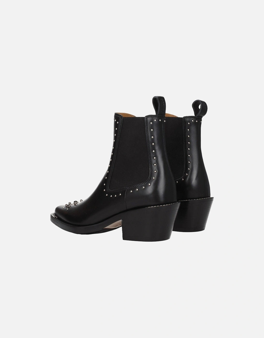 Studded Leather Ankle Boots with Stones Women - Black