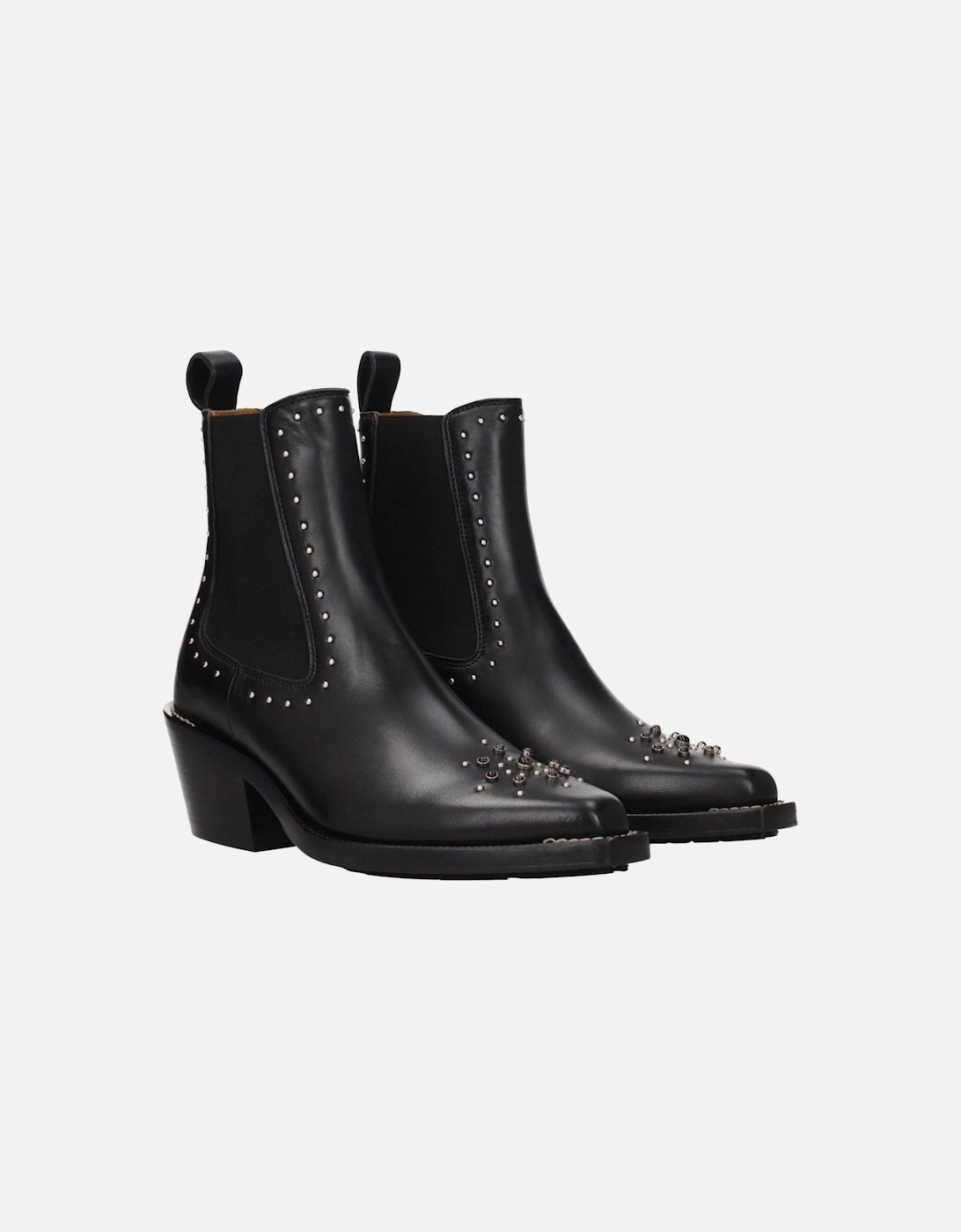 Studded Leather Ankle Boots with Stones Women - Black