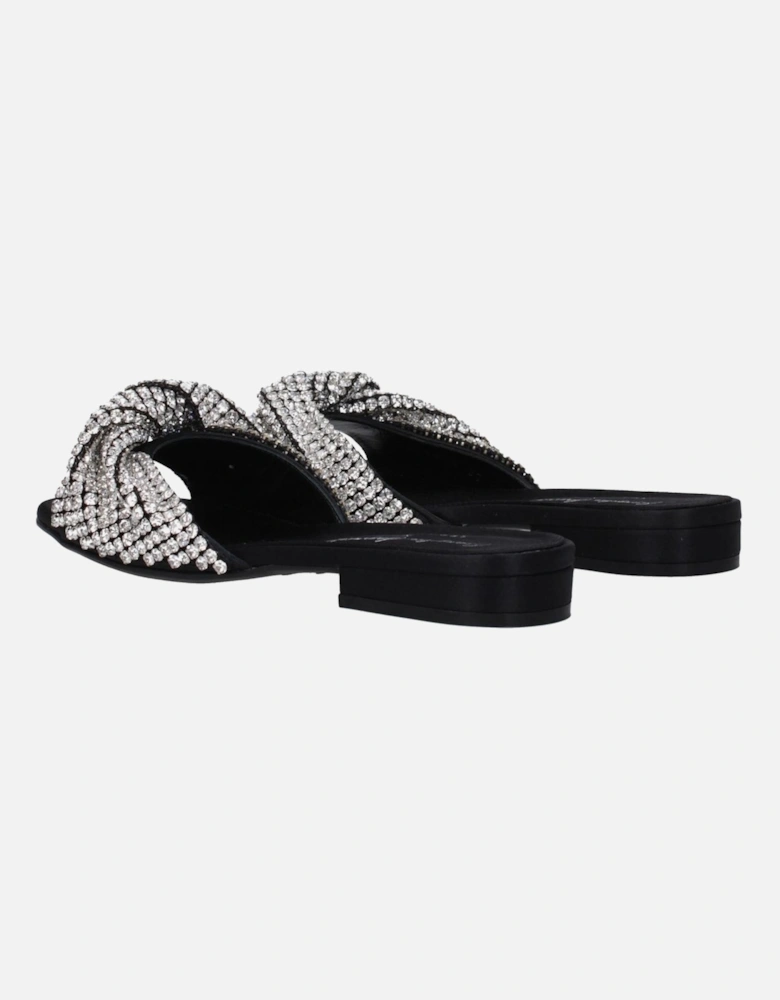 Rhinestone Satin Open Toe Slippers Women - Black Sandals