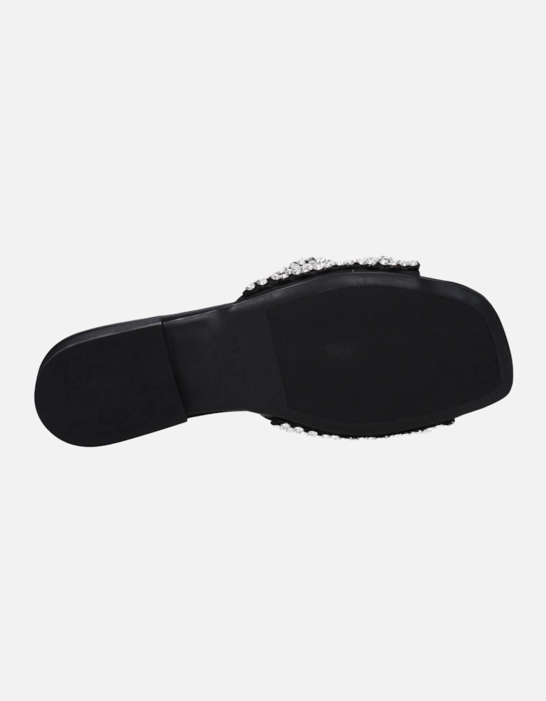 Rhinestone Satin Open Toe Slippers Women - Black Sandals
