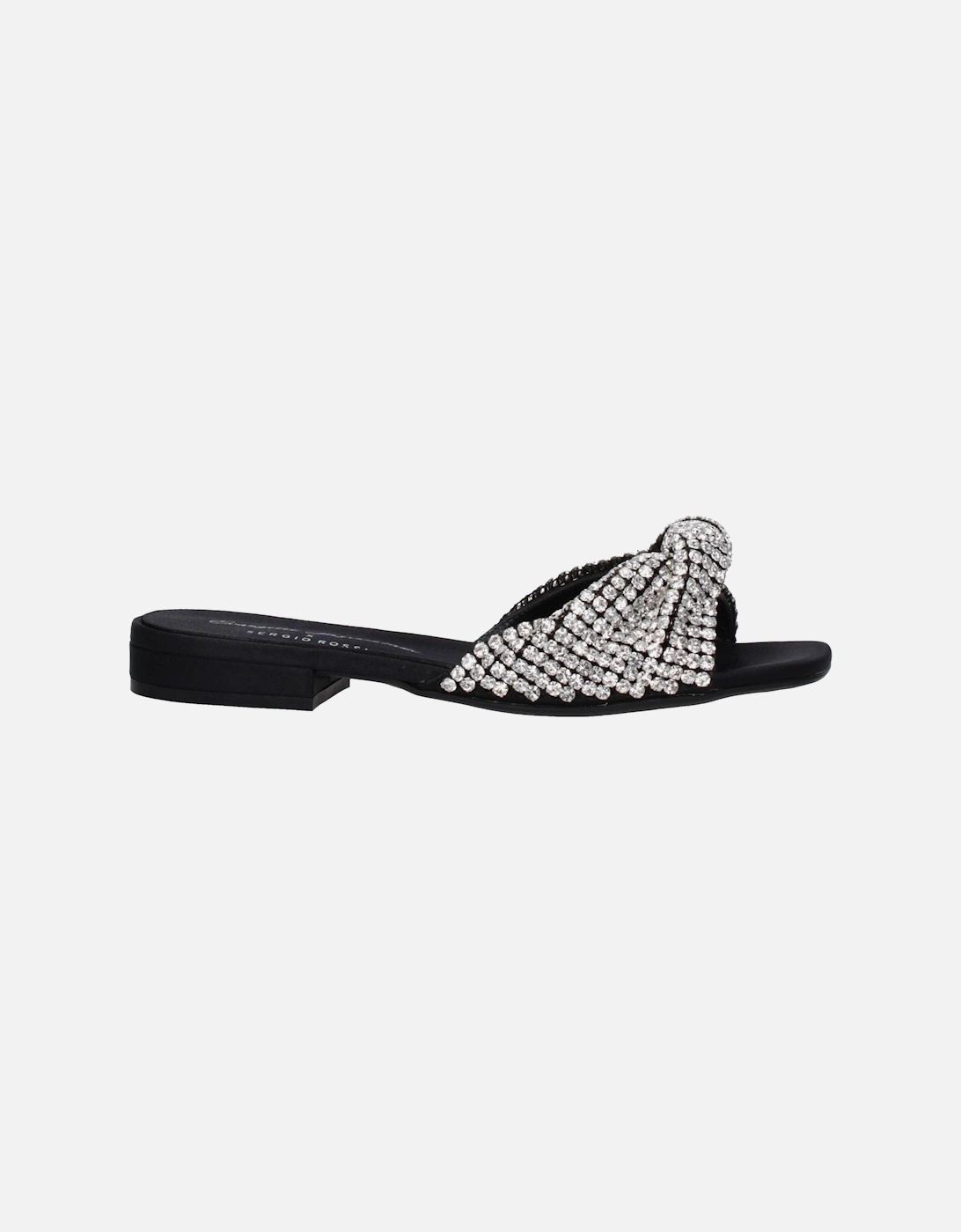 Rhinestone Satin Open Toe Slippers Women - Black Sandals, 6 of 5