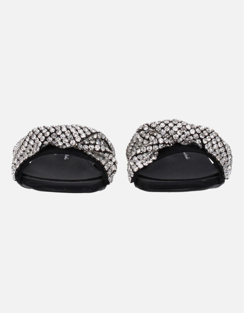 Rhinestone Satin Open Toe Slippers Women - Black Sandals