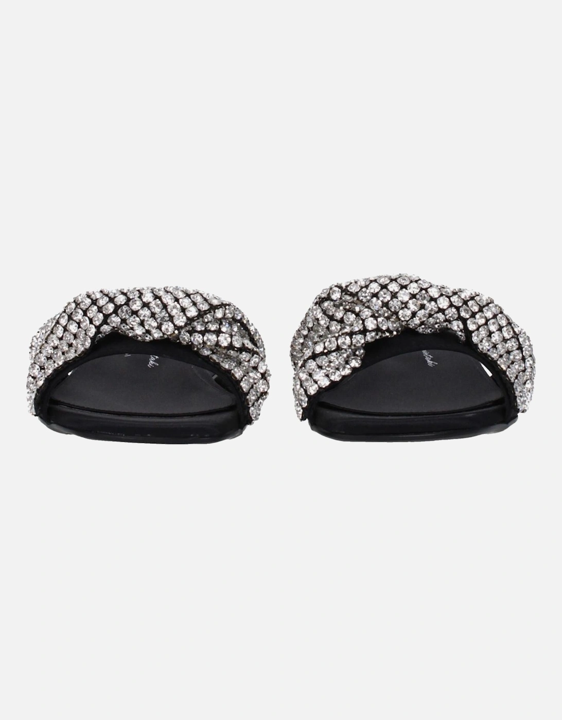 Rhinestone Satin Open Toe Slippers Women - Black Sandals
