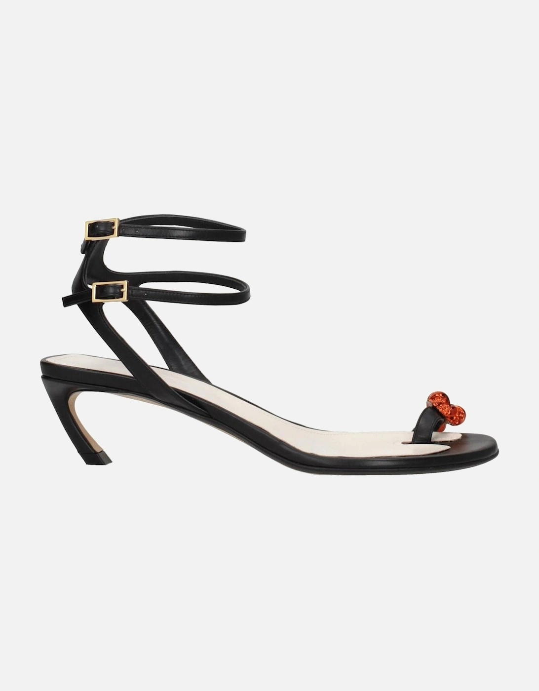 Leather Mid Heel Sandals with Rhinestone Detail Women - Black, 5 of 4