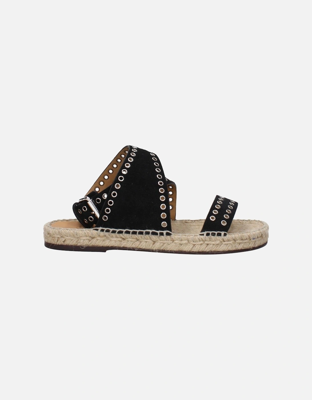 Studded Suede Sandals with Buckle Closure Women - Black, 6 of 5