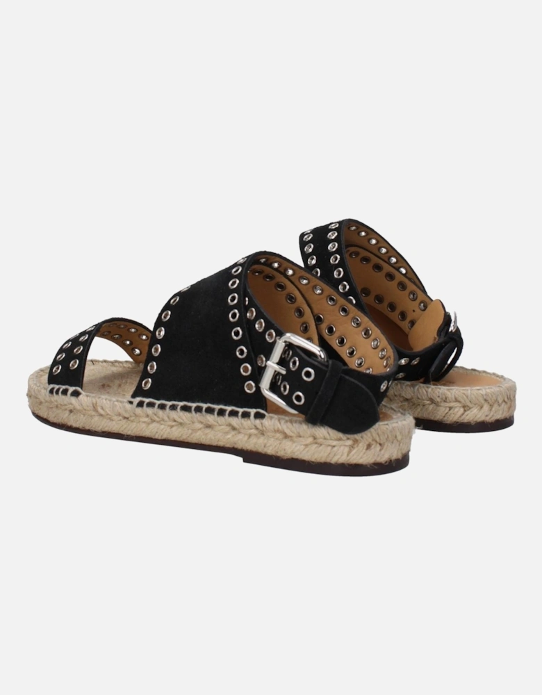 Studded Suede Sandals with Buckle Closure Women - Black