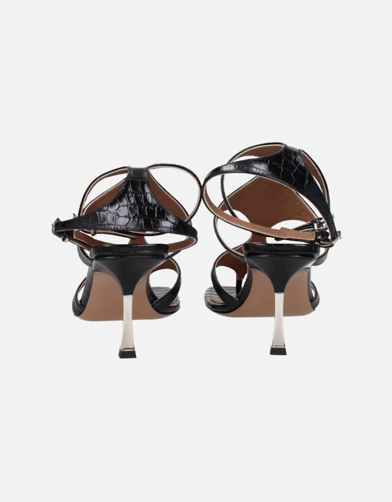 Mid Heel Leather Open Toe Sandals Women - Black
