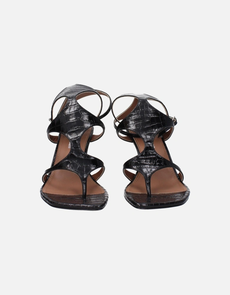 Mid Heel Leather Open Toe Sandals Women - Black