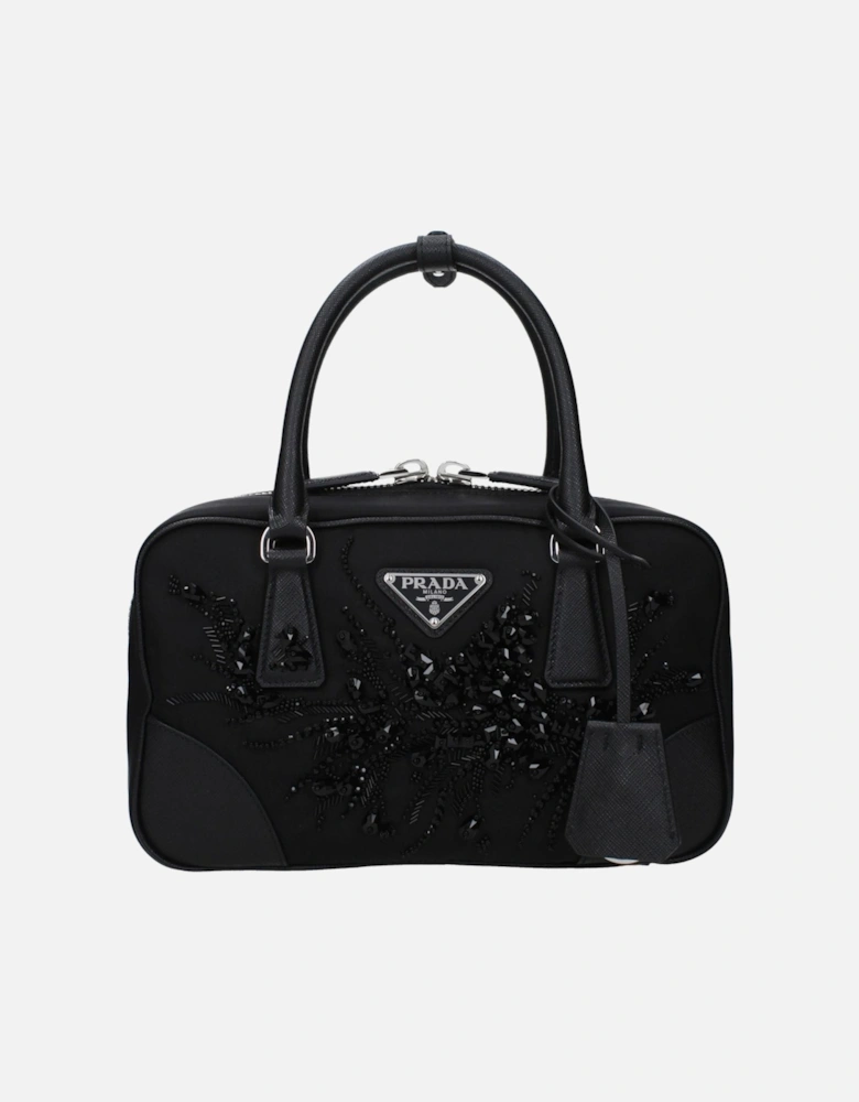 Sequin-Embellished Fabric Handbag with Adjustable Strap Women - Black