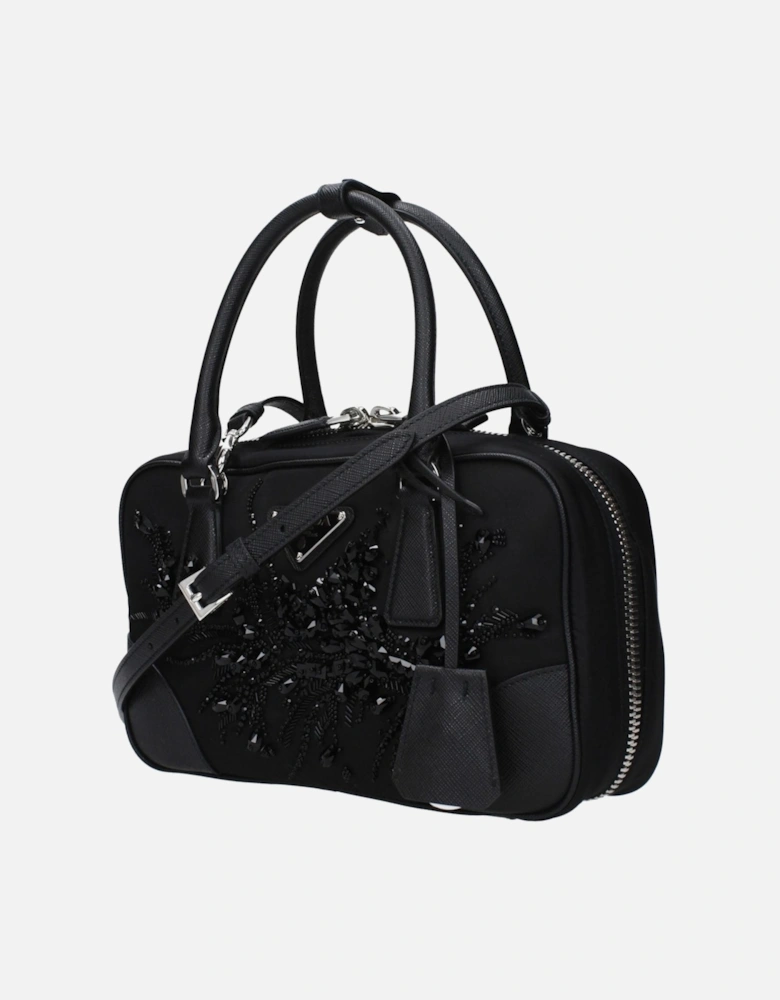 Sequin-Embellished Fabric Handbag with Adjustable Strap Women - Black